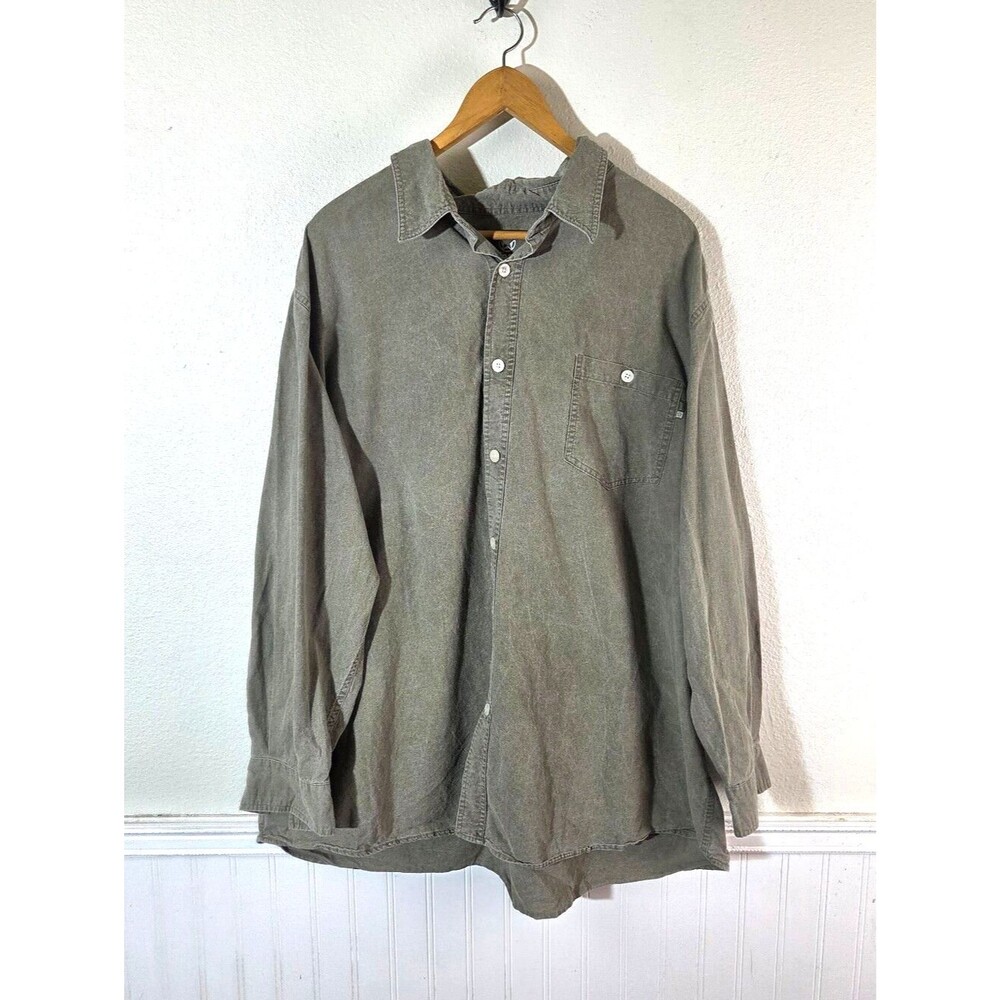 Jeep Mens 2XL Button Up Shirt Olive Green Long Sleeve Cotton Workwear Casual
